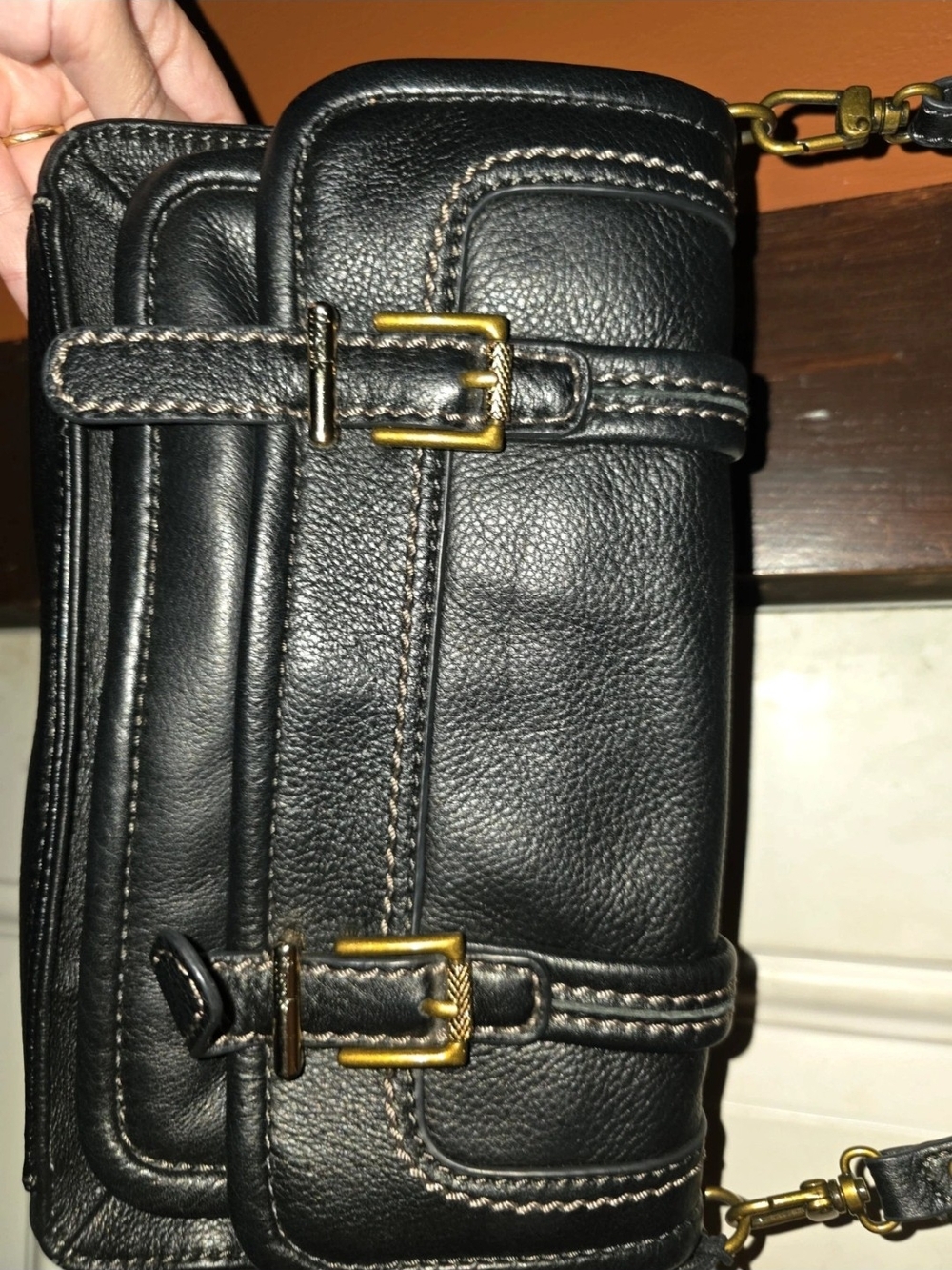 The SAK Black Leather Crossbody Bag with Buckle Detail